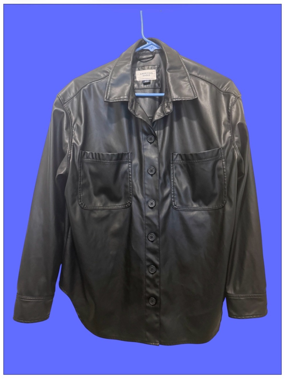 American Eagle Outfitters Black Faux Leather Shirt Jacket